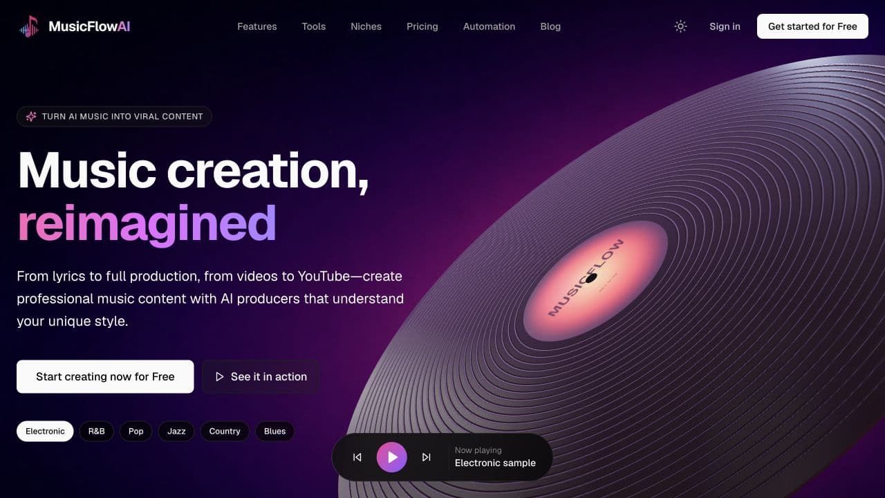 MusicFlowAI website homepage