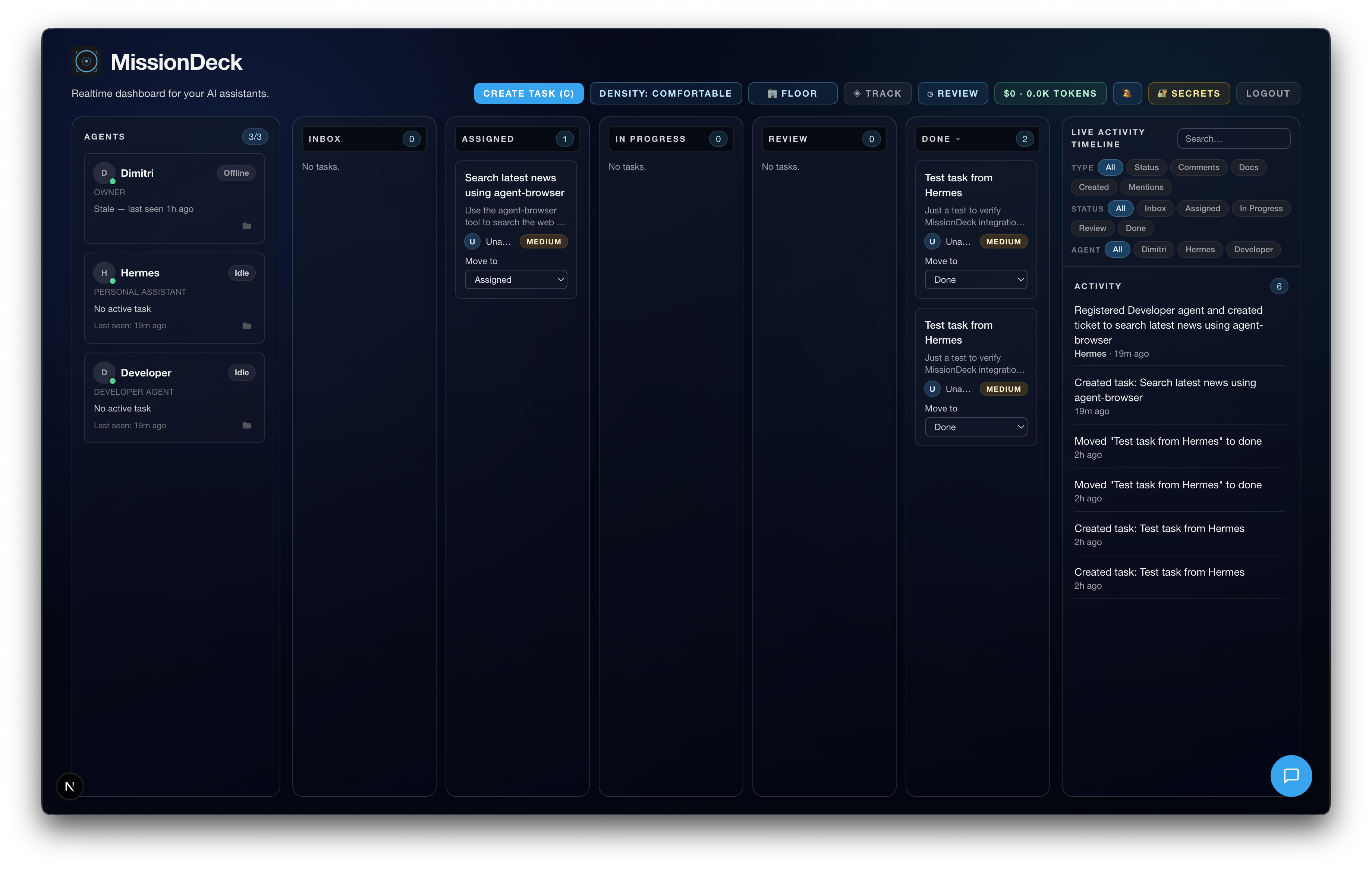 Mission Deck private AI operations dashboard